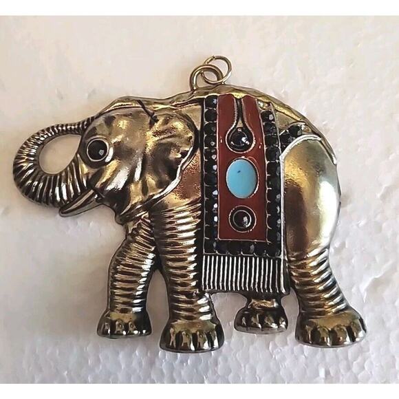 Elephant Pendant Silver Tone Multicolored Pendent 3x2.5" - Picture 1 of 4